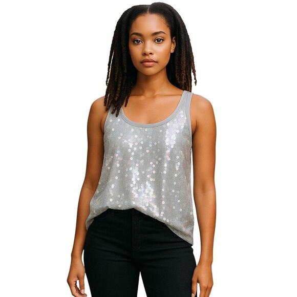 French Connection Winter Mist Sequin Sleeveless Top size 4 New with Tags - Picture 1 of 5